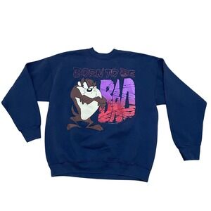 Vintage 1996 Looney Tunes Made in USA Taz Born To Be Bad Navy Blue Sweatshirt XL